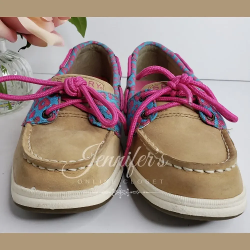 Sperry Top Slider Girls Laguna Leopard Print Boat Shoes Size 4.5M